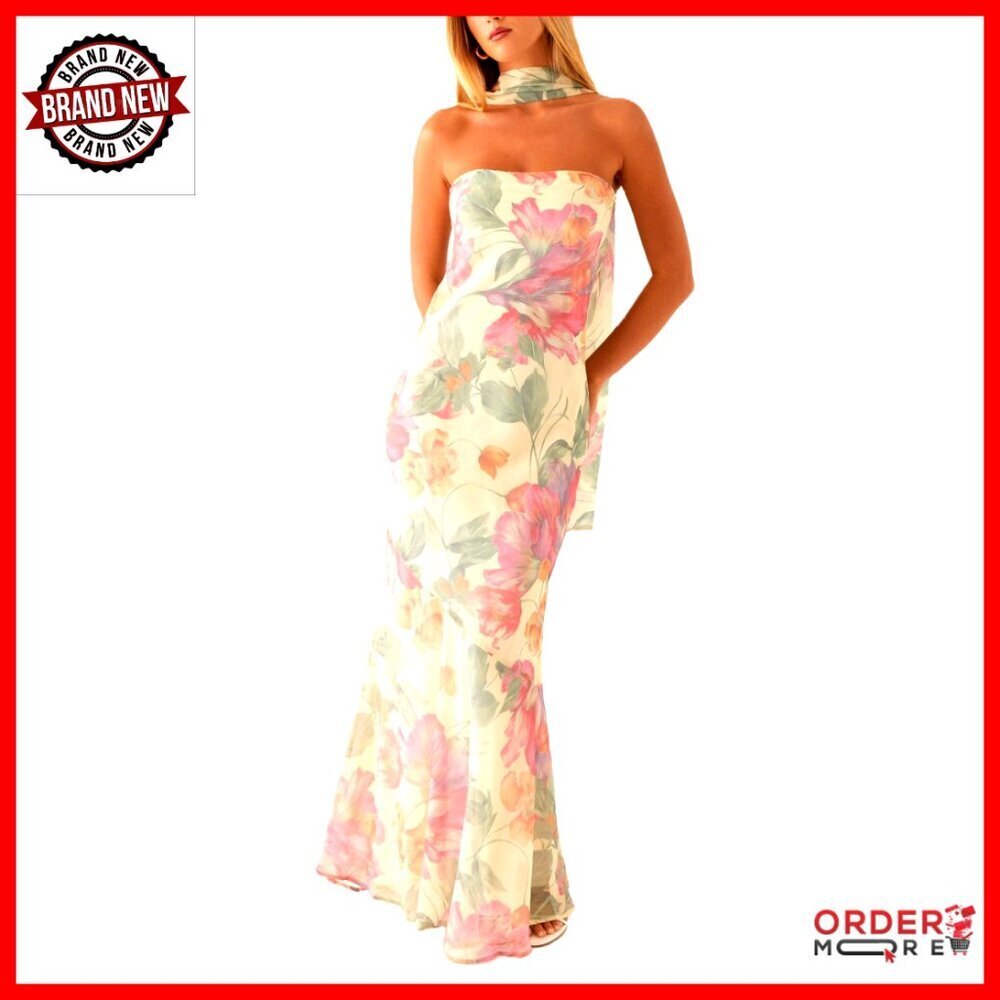 Strapless Floral Maxi Dress Elegant Formal Wedding Guest Cocktail Party